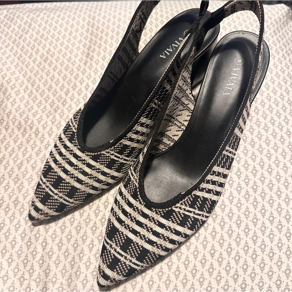 Vivaia Slingback Pointed Block Heel Plaid black white Size 8